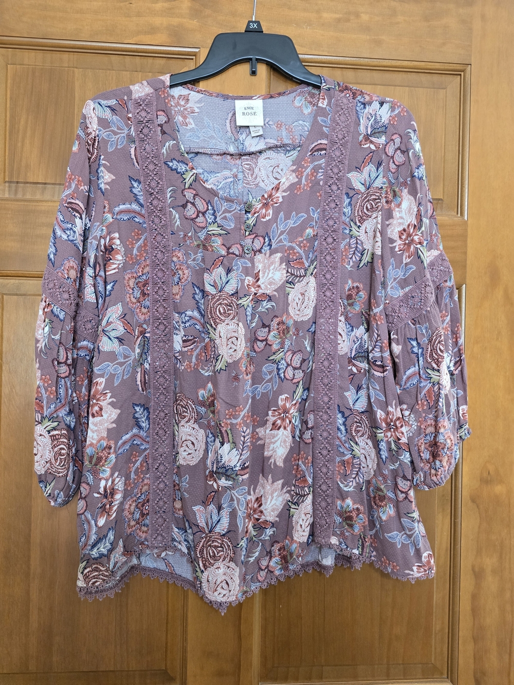 Knox Rose Women's Mauve Floral Print Long Sleeve w\ Elastic Wrist Band